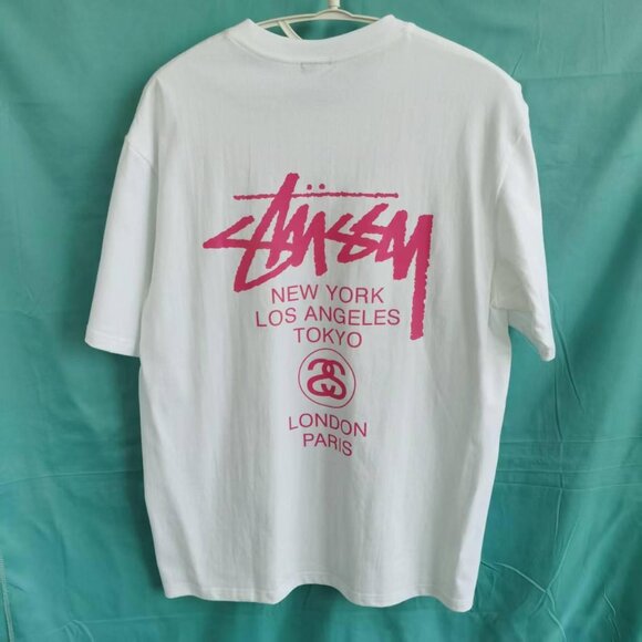Stussy White Tee with Pink Urban Graphic - Picture 1 of 4